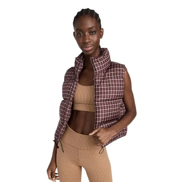 Madewell Cropped Puffer Vest in Plaid Size Medium